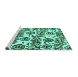 Sideview of Machine Washable Abstract Turquoise Modern Area Rugs, wshabs1925turq
