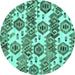 Round Abstract Turquoise Modern Rug, abs1925turq