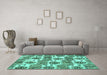 Machine Washable Abstract Turquoise Modern Area Rugs in a Living Room,, wshabs1925turq