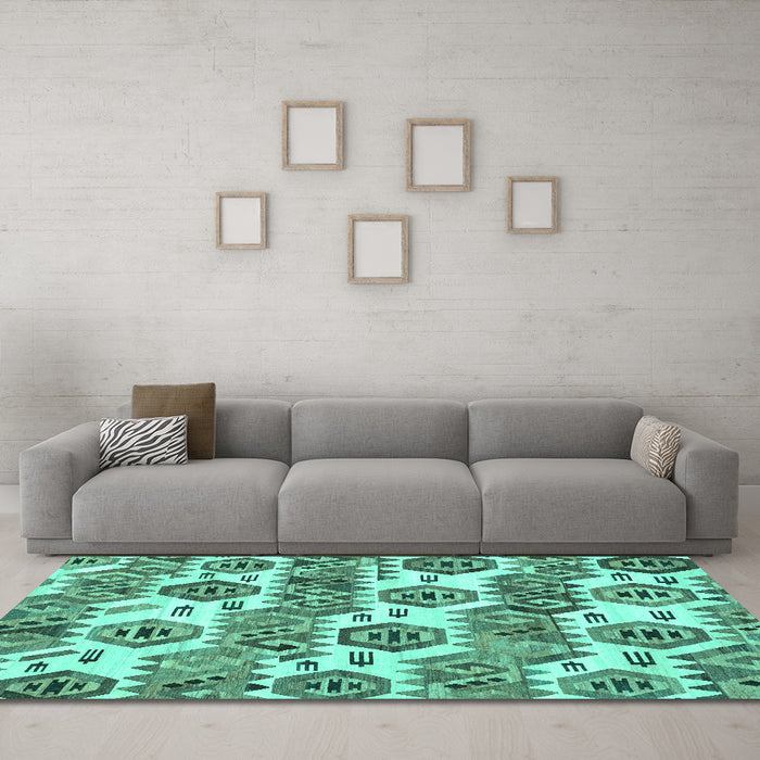 Machine Washable Abstract Turquoise Modern Area Rugs in a Living Room,, wshabs1925turq