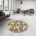 Round Machine Washable Abstract Brown Rug in a Office, wshabs1925