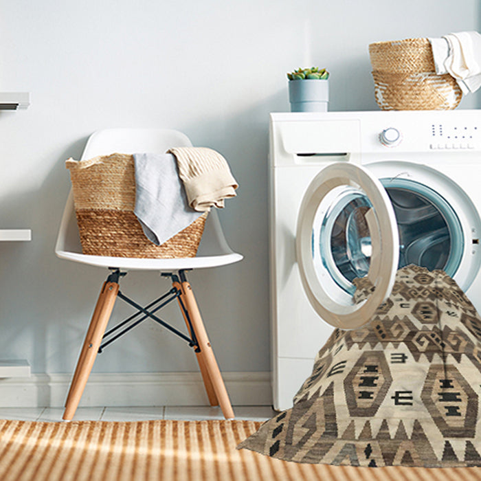 Machine Washable Abstract Brown Rug in a Washing Machine, wshabs1925