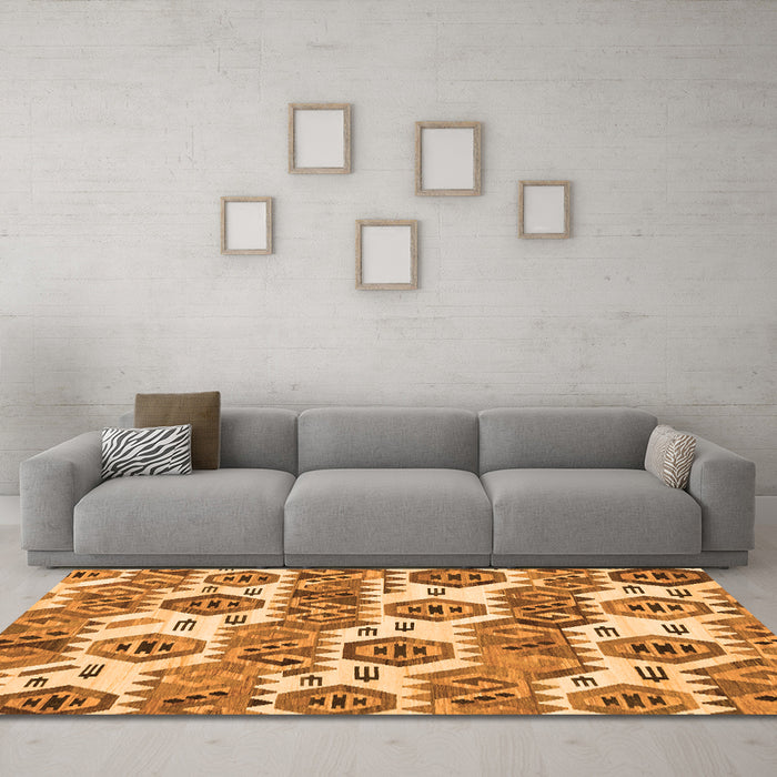 Machine Washable Abstract Orange Modern Area Rugs in a Living Room, wshabs1925org
