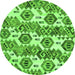 Round Machine Washable Abstract Green Modern Area Rugs, wshabs1925grn