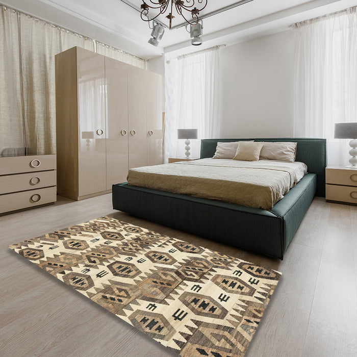 Machine Washable Abstract Brown Rug in a Bedroom, wshabs1925