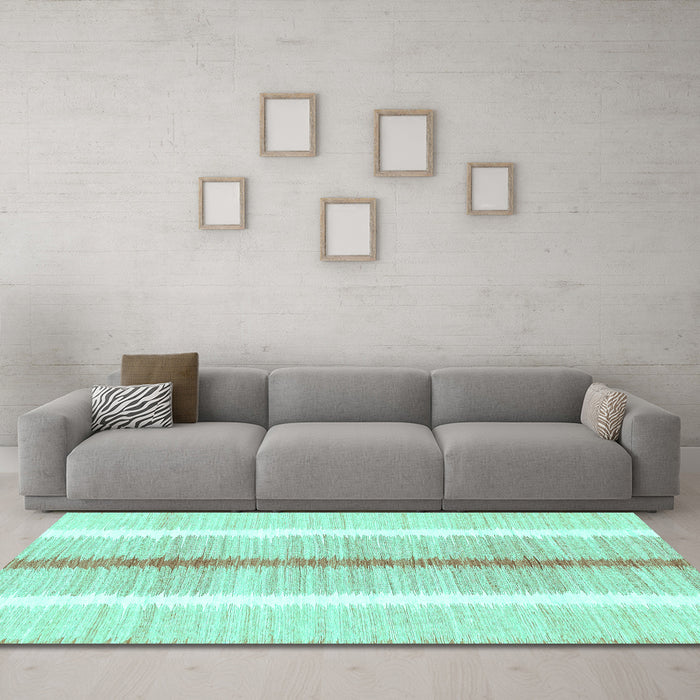 Machine Washable Abstract Turquoise Modern Area Rugs in a Living Room,, wshabs1926turq