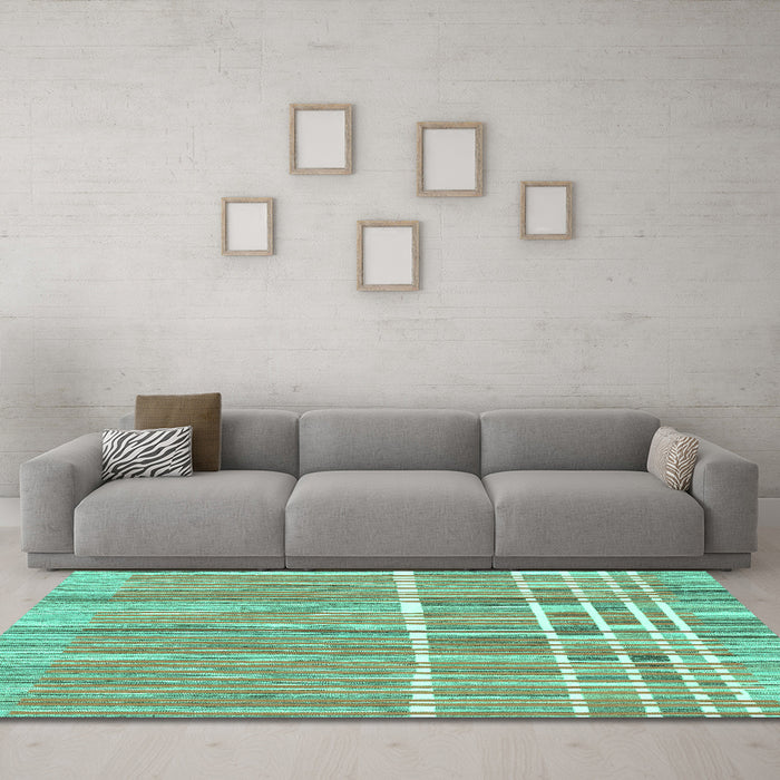 Machine Washable Abstract Turquoise Modern Area Rugs in a Living Room,, wshabs1927turq