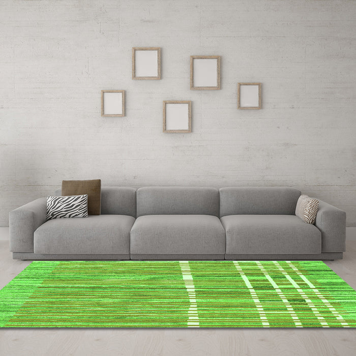 Machine Washable Abstract Green Modern Area Rugs in a Living Room,, wshabs1927grn