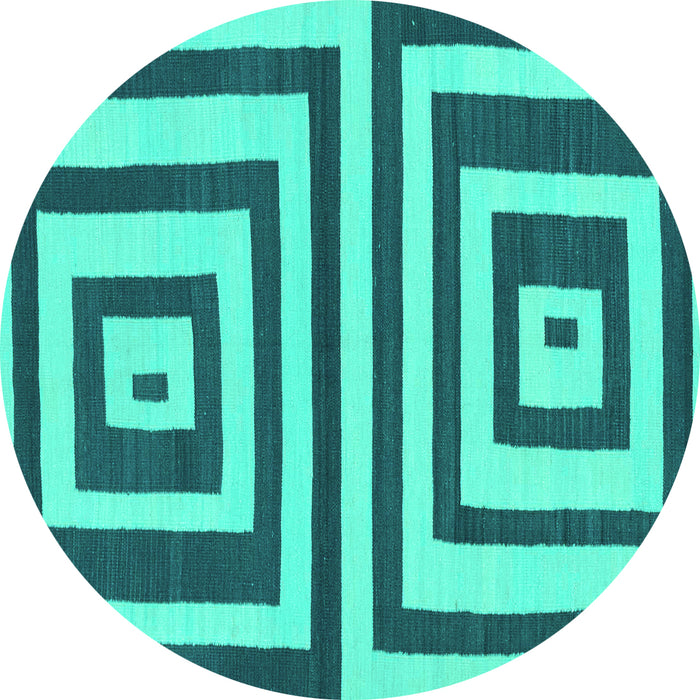 Round Machine Washable Oriental Turquoise Modern Area Rugs, wshabs1928turq