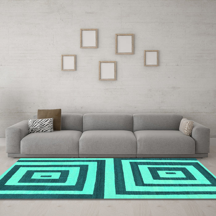 Machine Washable Oriental Turquoise Modern Area Rugs in a Living Room,, wshabs1928turq