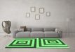 Machine Washable Oriental Emerald Green Modern Area Rugs in a Living Room,, wshabs1928emgrn