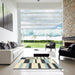 Square Abstract Vanilla Gold Modern Rug in a Living Room, abs1929