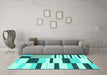 Machine Washable Abstract Turquoise Modern Area Rugs in a Living Room,, wshabs1929turq