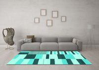 Machine Washable Abstract Turquoise Modern Rug, wshabs1929turq