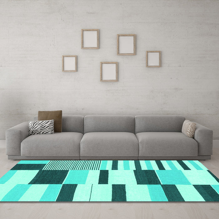 Machine Washable Abstract Turquoise Modern Area Rugs in a Living Room,, wshabs1929turq