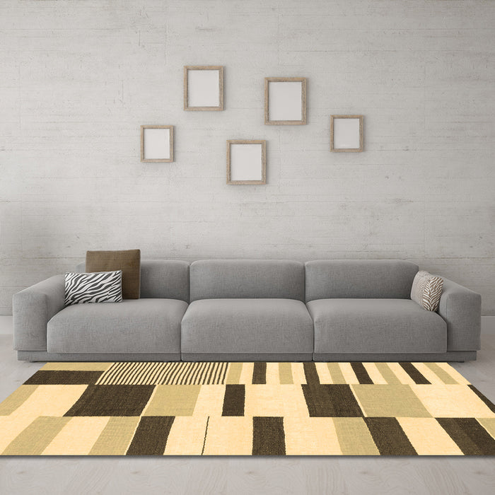 Machine Washable Abstract Brown Modern Rug in a Living Room,, wshabs1929brn