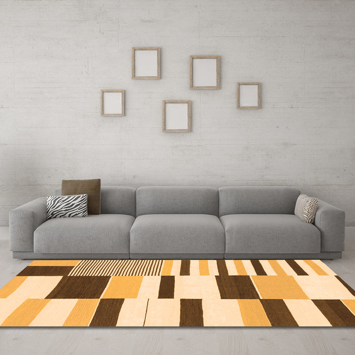 Machine Washable Abstract Orange Modern Area Rugs in a Living Room, wshabs1929org