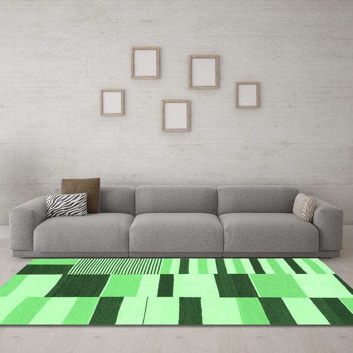Machine Washable Abstract Emerald Green Modern Area Rugs in a Living Room,, wshabs1929emgrn