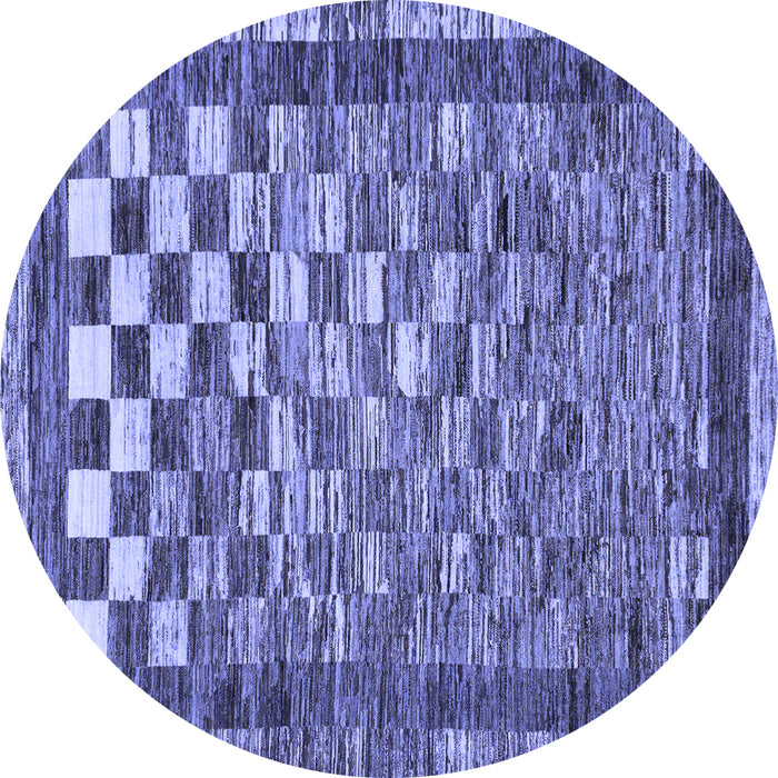 Round Machine Washable Checkered Blue Modern Rug, wshabs192blu