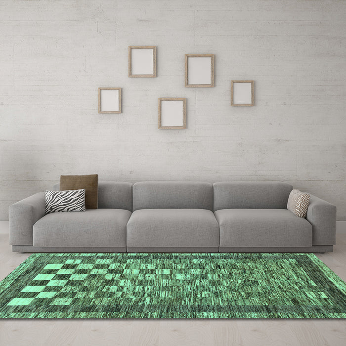 Machine Washable Checkered Turquoise Modern Area Rugs in a Living Room,, wshabs192turq