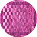 Round Machine Washable Checkered Pink Modern Rug, wshabs192pnk