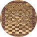 Round Abstract Saddle Brown Checkered Rug, abs192