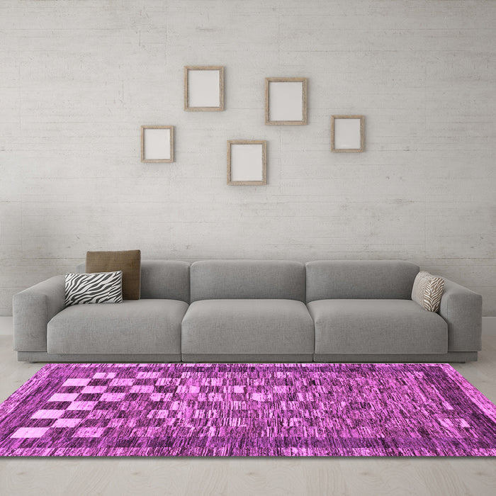 Machine Washable Checkered Purple Modern Area Rugs in a Living Room, wshabs192pur