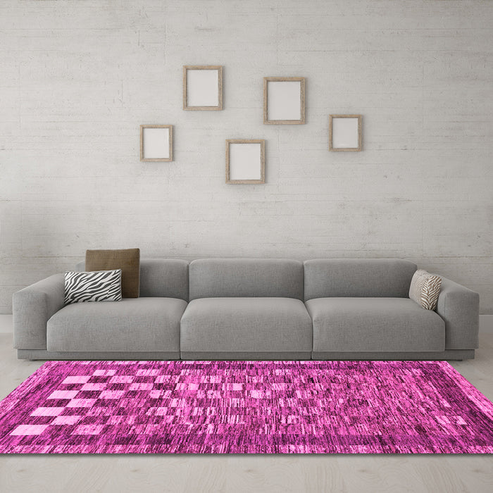 Machine Washable Checkered Pink Modern Rug in a Living Room, wshabs192pnk