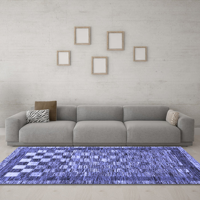 Machine Washable Checkered Blue Modern Rug in a Living Room, wshabs192blu