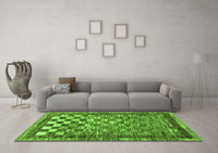 Machine Washable Checkered Green Modern Rug, wshabs192grn