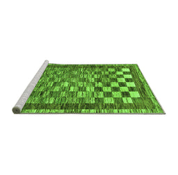 Sideview of Machine Washable Checkered Green Modern Area Rugs, wshabs192grn