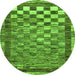 Round Machine Washable Checkered Green Modern Area Rugs, wshabs192grn