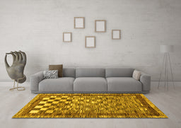 Machine Washable Checkered Yellow Modern Rug in a Living Room, wshabs192yw