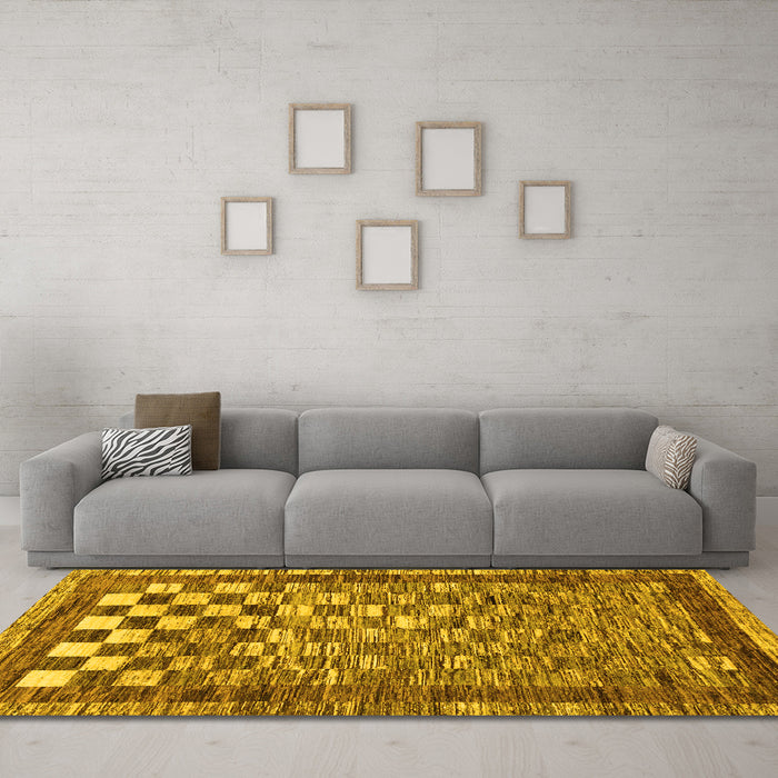 Machine Washable Checkered Yellow Modern Rug in a Living Room, wshabs192yw