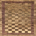 Square Abstract Saddle Brown Checkered Rug, abs192