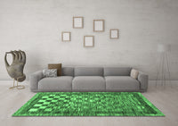 Machine Washable Checkered Emerald Green Modern Rug, wshabs192emgrn