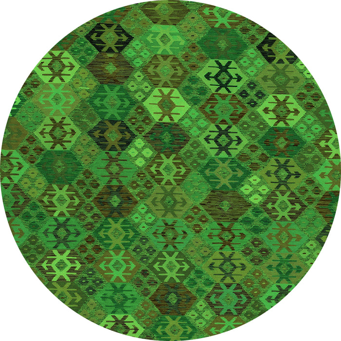 Round Abstract Green Modern Rug, abs1930grn