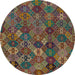 Round Machine Washable Abstract Red Brown Rug, wshabs1930