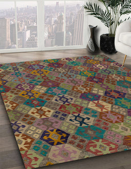 Abstract Red Brown Modern Rug in Family Room, abs1930