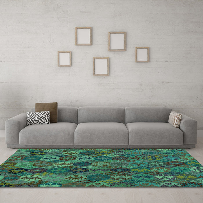 Machine Washable Abstract Turquoise Modern Area Rugs in a Living Room,, wshabs1930turq