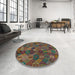 Round Machine Washable Abstract Red Brown Rug in a Office, wshabs1930