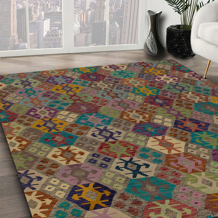 Abstract Red Brown Modern Rug in Family Room, abs1930