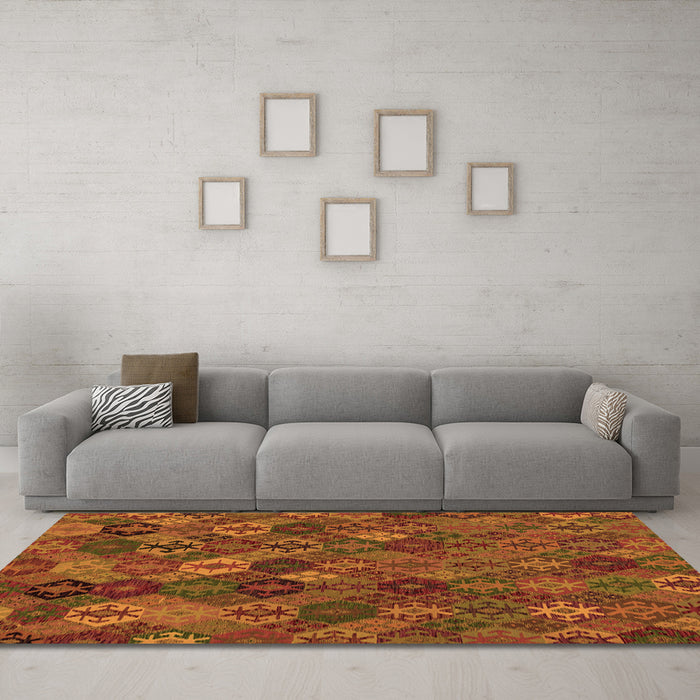 Machine Washable Abstract Orange Modern Area Rugs in a Living Room, wshabs1930org