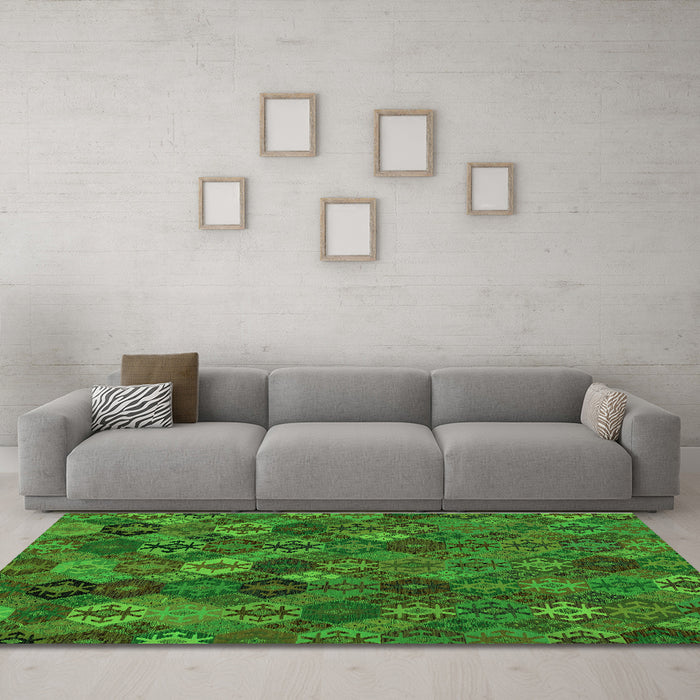 Machine Washable Abstract Green Modern Area Rugs in a Living Room,, wshabs1930grn