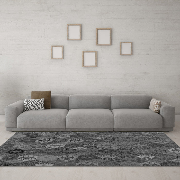Machine Washable Abstract Gray Modern Rug in a Living Room,, wshabs1930gry