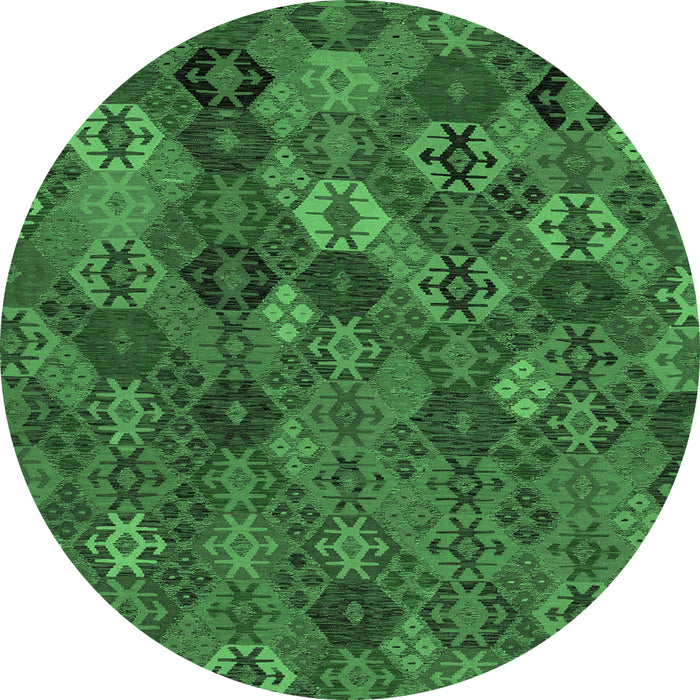 Round Machine Washable Abstract Emerald Green Modern Area Rugs, wshabs1930emgrn