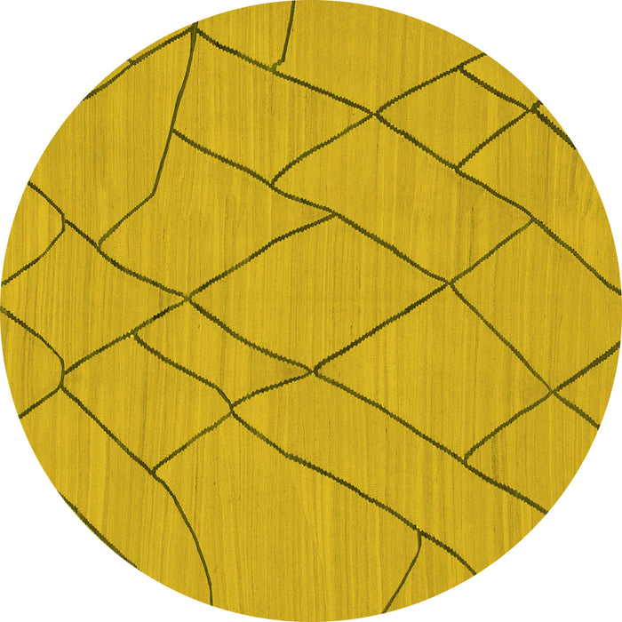 Round Machine Washable Solid Yellow Modern Rug, wshabs1933yw