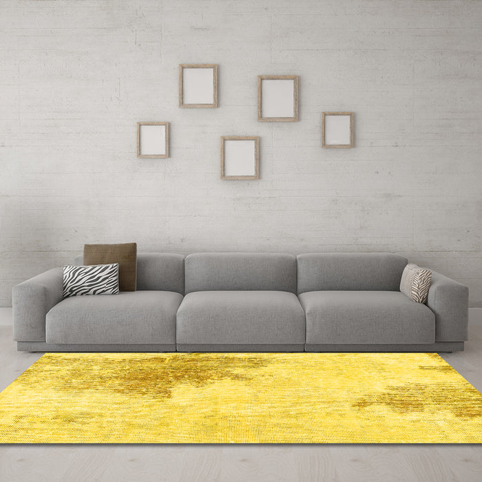 Machine Washable Solid Yellow Modern Rug in a Living Room, wshabs1934yw