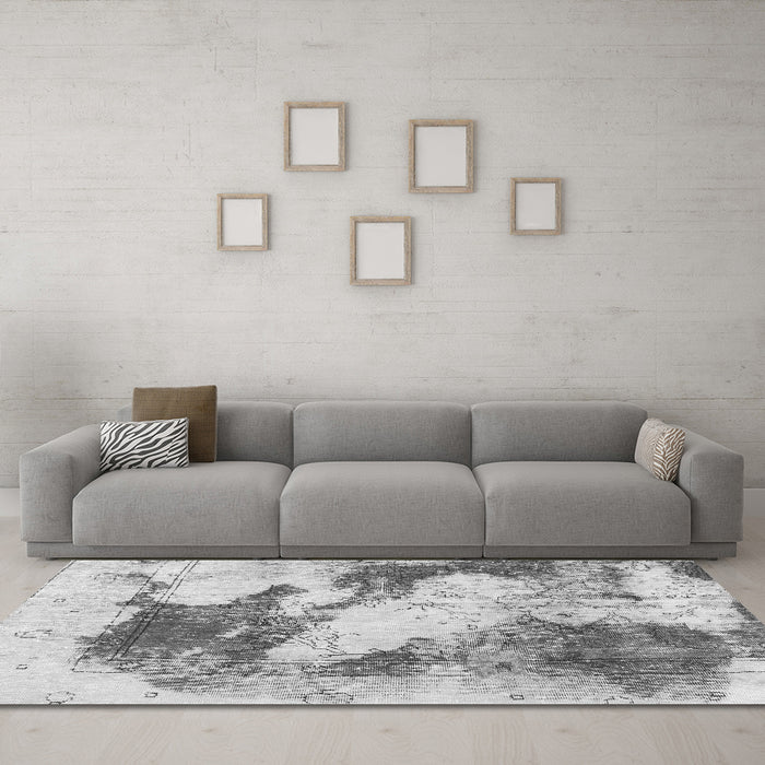 Machine Washable Abstract Gray Modern Rug in a Living Room,, wshabs1935gry