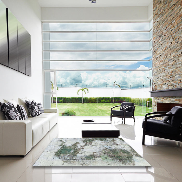 Square Abstract Light Gray Modern Rug in a Living Room, abs1935